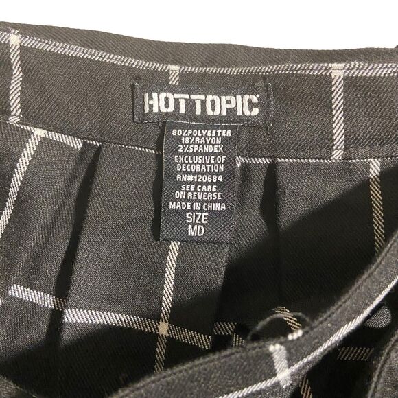 Hot Topic White Black Plaid Pleated Mini Skirt Grommet Belt M Punk‎ Goth Rock - Picture 2 of 10